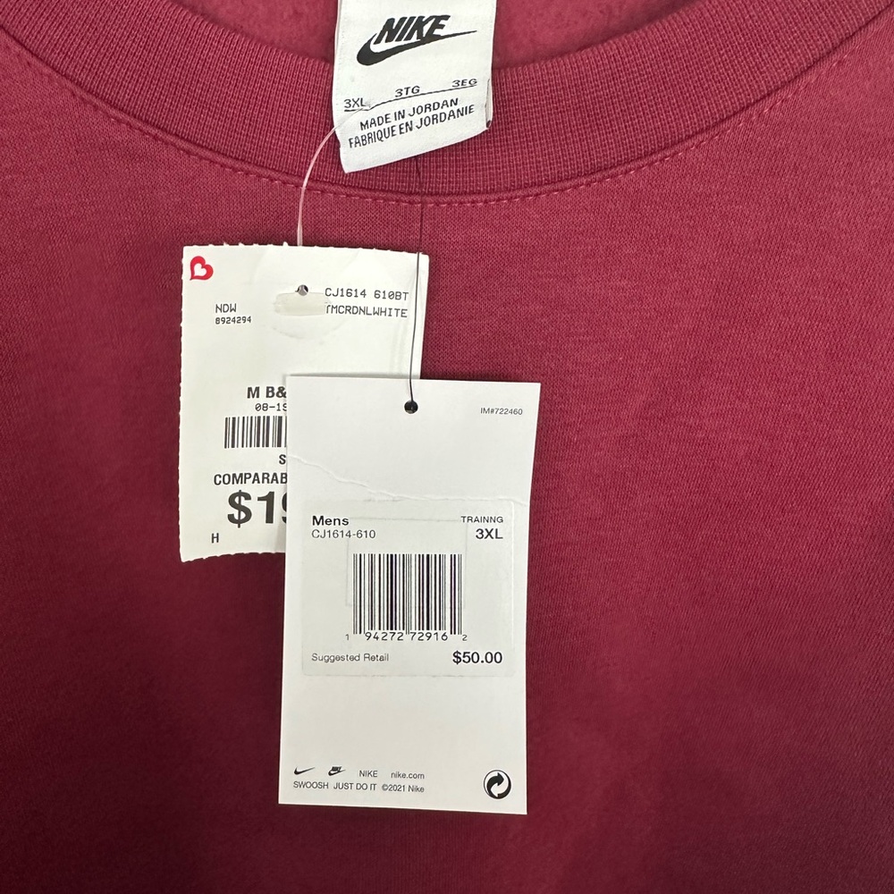 Nike Men's Crewneck Sweatshirt - Maroon with White Swoosh - Picture 5 of 6